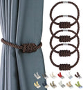 BEL AVENIR Magnetic Curtain Tiebacks, Decorative Drapery Holdbacks Modern Woven Tie-Backs with Exquisite Knot (Coffee, 4 Pack)