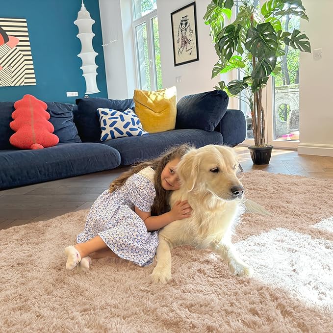 OLANLY 9x10 Machine Washable Large Area Rugs for Living Room, Bedroom, Soft Fluffy Shaggy Bedside Rug, Indoor Floor Carpet for Kids Girls and Boys, Dorms, Nursery, Home Decor Aesthetic, Beige