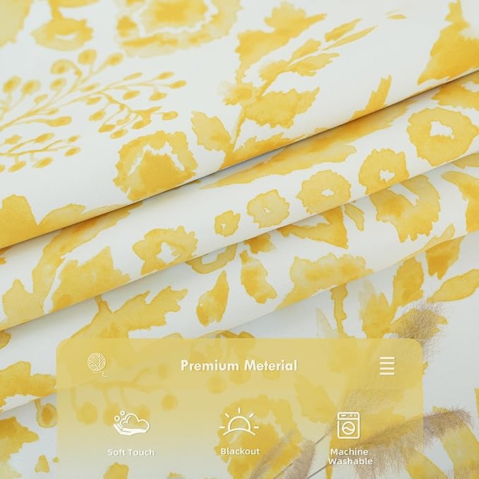 DriftAway Julia Watercolor Blooming Flower Floral Lined Thermal Insulated Window Curtain Valance Rod Pocket 52 Inch by 18 Inch Plus 2 Inch Header Yellow 1 Pack