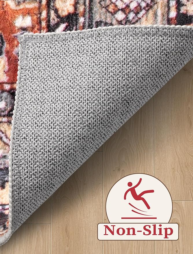 SERISSA Boho Washable Runner Rug, 2x5 Rug Non-Slip Tribal Hallway Kitchen Runner Rug Ultra Soft Print Distressed Vintage Floor Carpet for Bedroom Bathroom Laundry Living Room