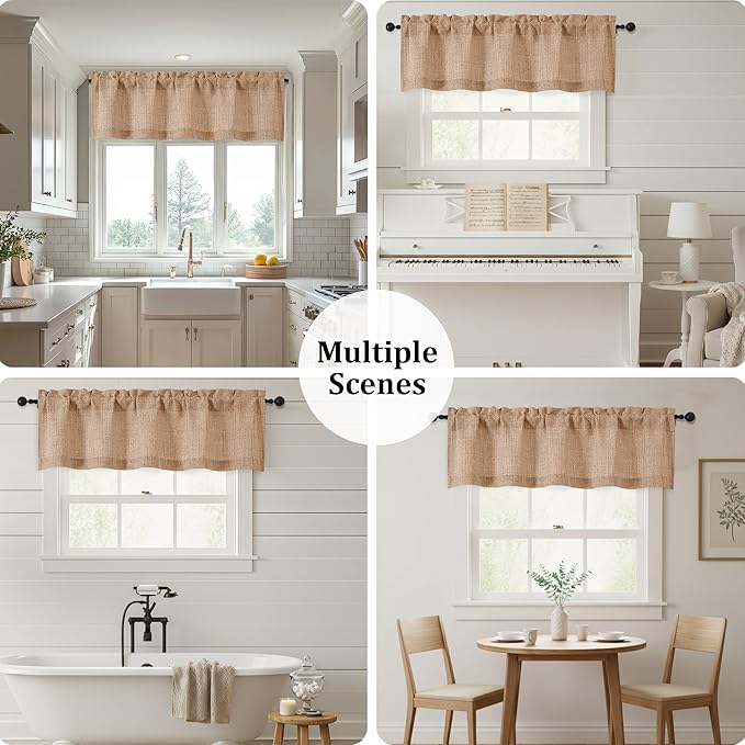 OWENIE Terracotta Valances for Windows 1 Pcs, Light Filtering Textured Farmhouse Short Small Valance Curtains for Bathroom Basement Living Room Bedroom, Rod Pocket Half Curtains Over Sink, 52" Wx14 L