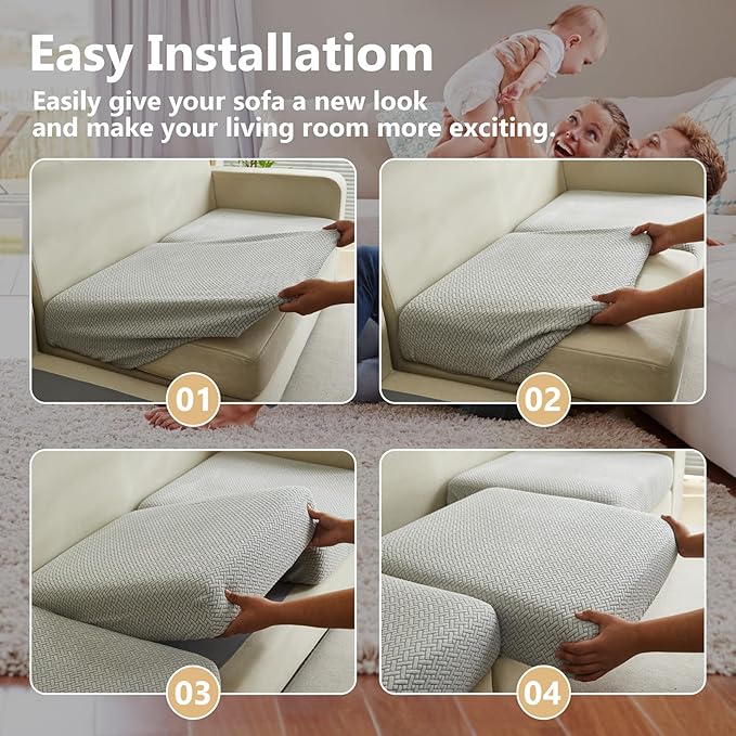 Couch Cushion Covers for Sofa Couch Covers Wear-Resistant Universal Sofa Cover Washable Stretch for Sectional Slipcovers (Texture-Light Gray,Large Double Seat Cover)
