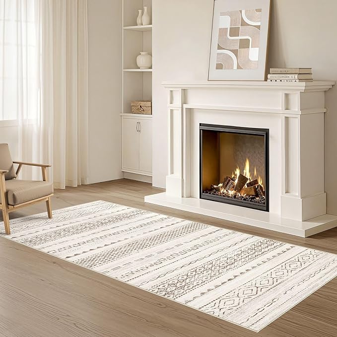 Nakagishi Runner Rug Kitchen Washable Rugs: 2x6 Non-Slip Boho Soft Modern Stain Resistant Indoor Floor Neutral Farmhouse Throw Carpet for Hallway Bathroom Laundry Room Entryway Bedroom- Brown
