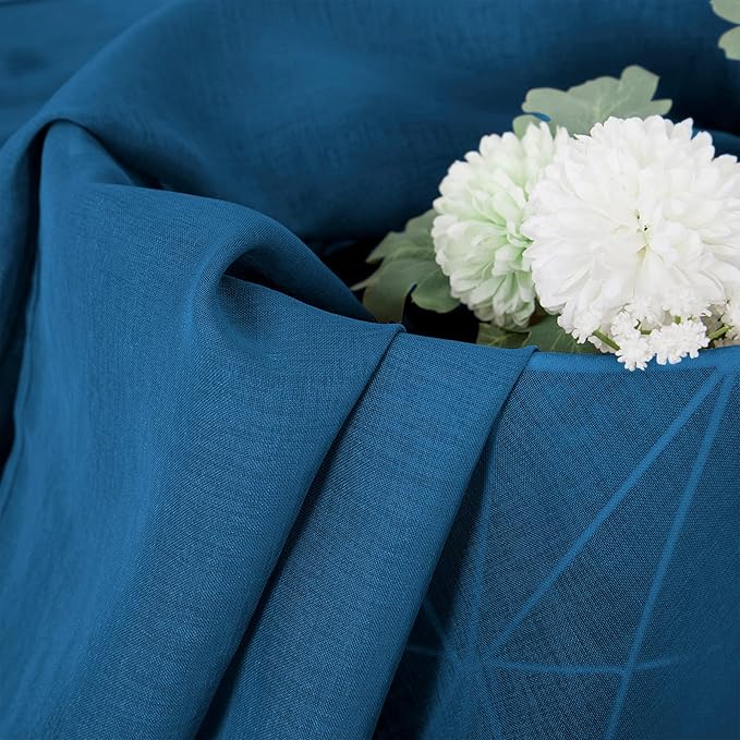 Tollpiz Short Sheer Curtain Linen Textured Living Room Curtains Sheer Light Filtering Rod Pocket Voile Curtain for Bedroom, 42 x 54 inches Long, Classic Blue, Set of 2 Panels