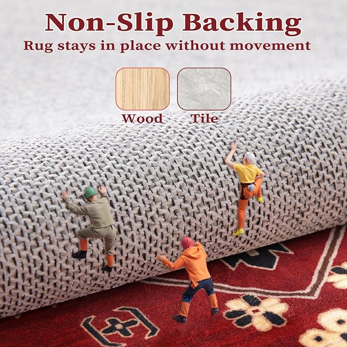 SERISSA 6x9 Area Rugs for Living Room, Large Washable Non-Slip Boho Rug, Ultra Soft Vintage Red Black Oriental Tribal Print Distressed Carpet for Dining Room Bedroom Dorm Office Home Decor