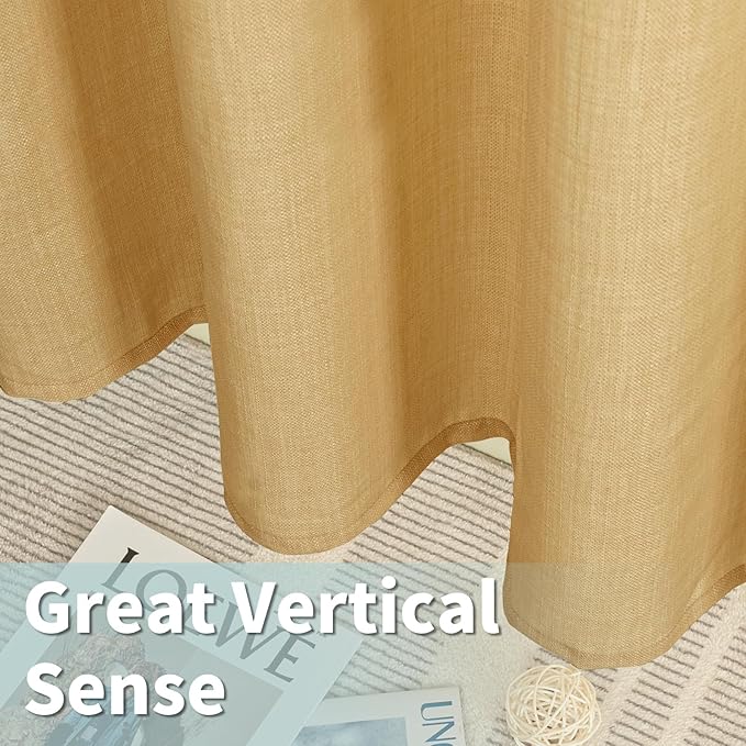 LAMIT Caramel Brown Linen Curtains 54 Inch for Bedroom, Grommet Thick Linen Textured Burlap Curtains Light Filtering Privacy Window Treatments Drapes for Living Room, Set of 2 Panels, 52 x 54 Inch