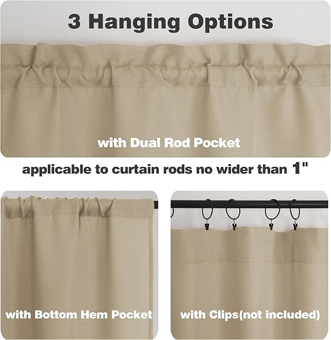 Chyhomenyc Camel Valance for Windows, Light Filtering Faux Linen Textured Small Window Kitchen Curtain, Rod Pocket Short Valance for Bathroom Laundry Basement, 60Wx14L inch, 1 Piece