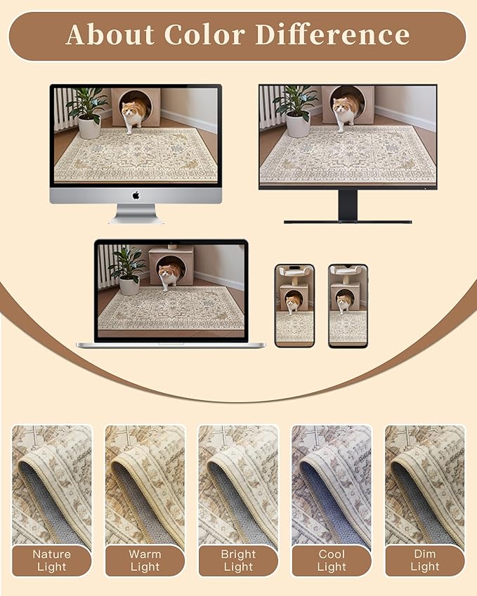 Madane Hallway Runner Rug 3x16 - Vintage Non Slip Washable 16ft Kitchen Runner for Entrance Soft Long Carpet Runners for Living Room Bathroom Low Pile Floor Mat for Bedroom Dining Room, Beige/Blue