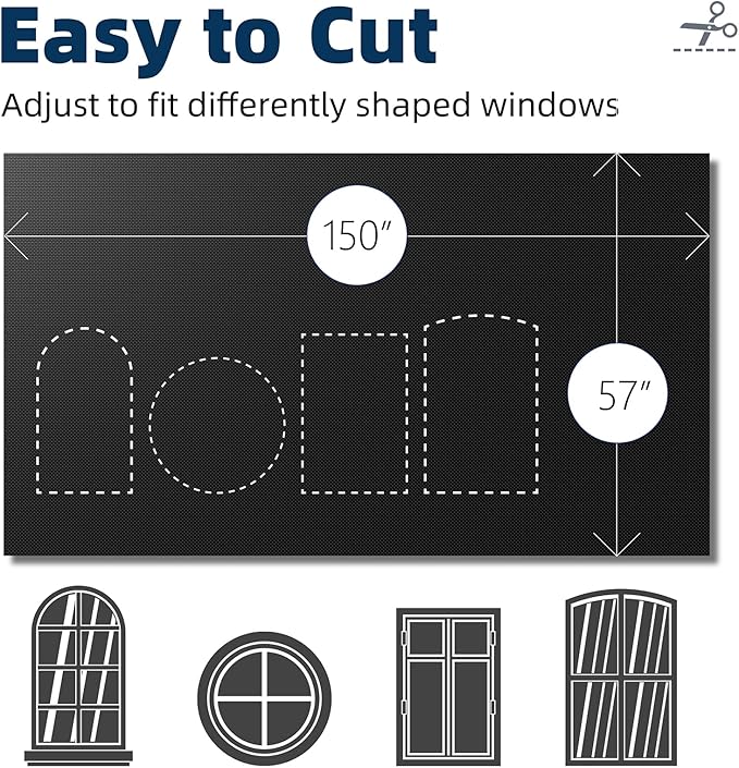 NIGHTON Portable Blackout Curtains 150"×59", Strong Hook and Loop Tape Strips with Adhesive, Cuttable Blackout Window Cover, 100% Black Out Material Blinds for Baby Nursery or Travel - Black