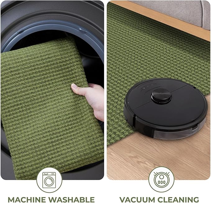 KOZYFLY Rugs for Entryway 3x5 ft Washable Area Rug Non Slip Rubber Backed Entry Rug Woven Indoor Door Mat Cotton Kitchen Rugs Floor Carpet for Entryway, Foyer, Backdoor, Bright Green/Earthy Green