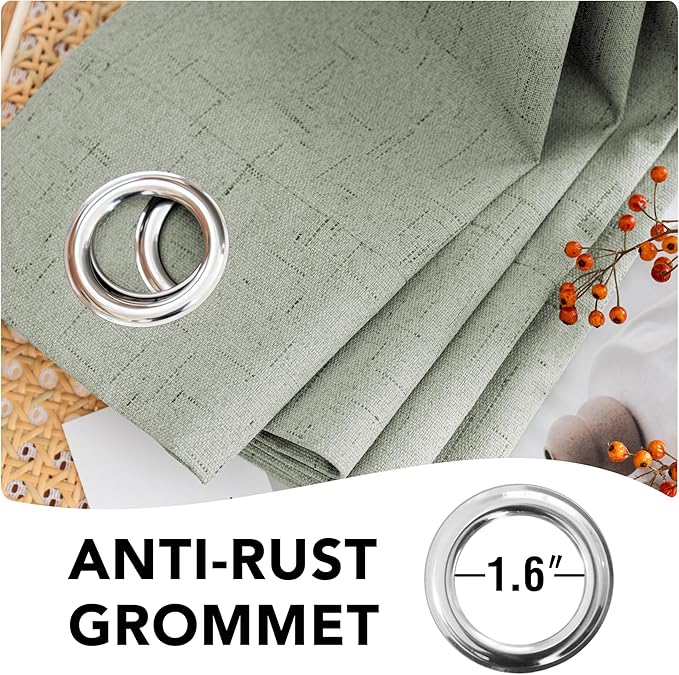 H.VERSAILTEX Linen Blackout Curtains Durable Thick Textured Linen Look 100% Blackout Patio Door Curtain Anti Rust Grommet Extra Wide Sliding Door Curtain Panel, W100 x L84 inch - Sage