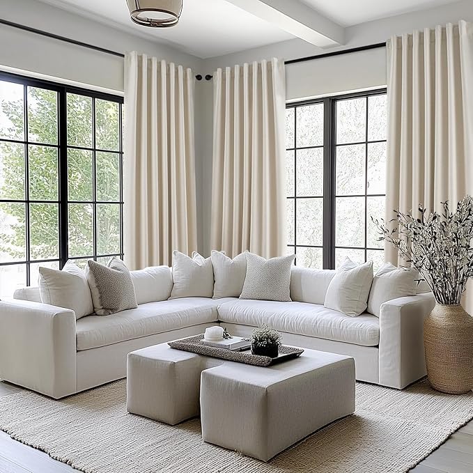 Topfinel Floor to Ceiling Curtains Drapery 108 Inches Long Black Out for Track System with Hooks and Rings, Cream Tan 2 Panel Set Back Tab Pleat Drapes for Track System Living Room 9 FT Length