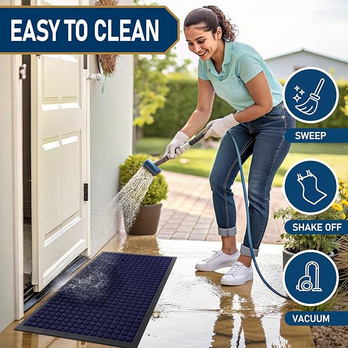 Smiry Front Door Mat Outside Entrance, Heavy Duty Natural Rubber Doormat, Non Slip, Trap Dirt and Moisture, Easy Clean, Low Profile Welcome Floor Mats for Indoor Outdoor Entry, 47x23 Inch, Navy Blue