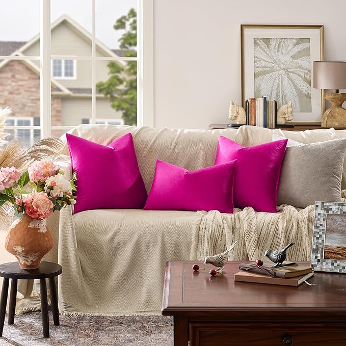 GIGIZAZA Pillow Covers 20x20 Velvet Decorative Pillows Sofa Couch Throw Pillow Covers Hot Pink Pack of 2 Cushion Covers