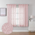 Lecloud Leia 54 Inch Living Room Blush Sheer Curtains 2 Panels, Lightweight Jacquard Textured Leaf Voile Pink Curtain for Bedroom, Dual Rod Pockets Clip Window Kitchen Short Drapes, 38W x 54L