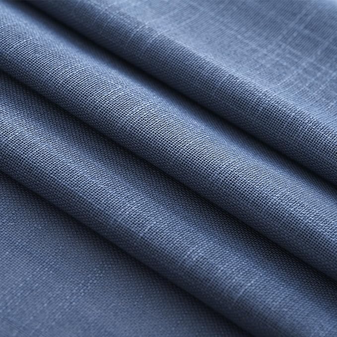 Navy Blue Curtains 108 inch Length for Bedroom Back Tab Light Filtering Semi Sheer Blue Living Room Curtains Linen Cotton Textured Indigo Blue Drapery Panel Modern Aesthetic Decor 42" Wx108" L