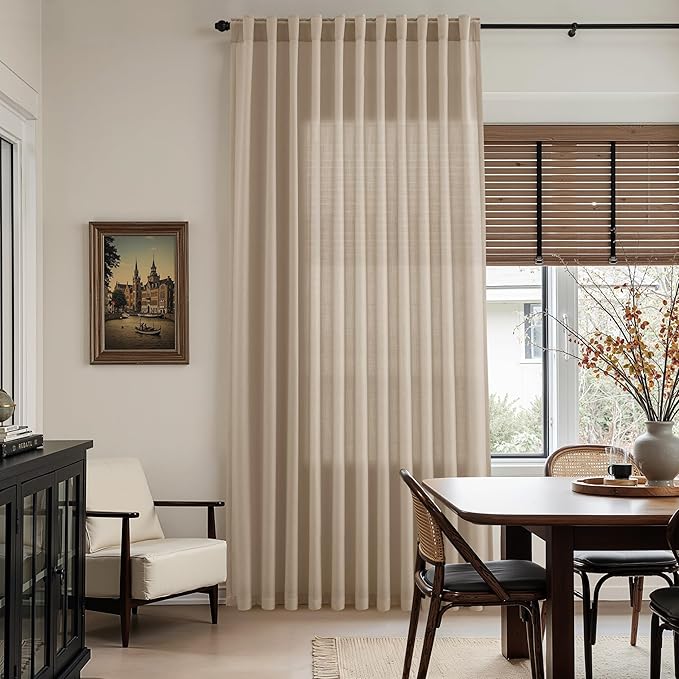 Nanspring Sepia Beige Linen Curtains 84 Inch Length 2 Panels Set for Living Room Rustic Farmhouse Decor Light Filtering Semi Sheer Curtain Back Tab Neutral Modern Drapes for Bedroom Office 52x84