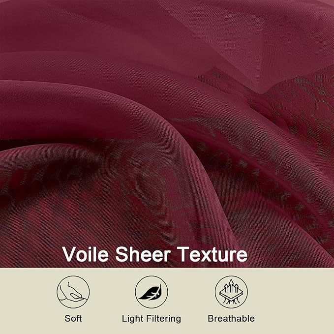 Burgundy Valances for Windows, Burgundy Sheer Curtains 14 Inch Length 2 Pack Kitchen Drapes, Modern Solid Mini Small Window Curtains for Cafe Bathroom Basement, 42" Wx14 L Inches