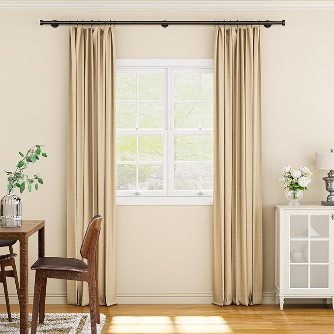 YaFex Heavy Duty Curtain Rods 32-90 Inch, 1 Inch Adjustable Black Curtain Rod for Windows, Long Window Treatment Rods with Aluminium Finials, Easy Installation
