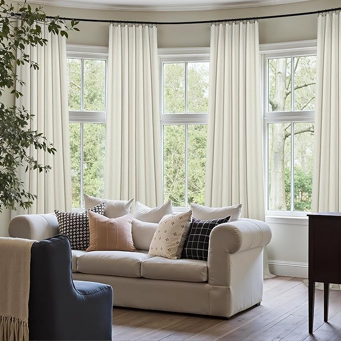 Pitalk 108 Inch Long Blackout Curtains & Drapes for Patio Sliding Glass Doors Back Tab Pocket Pleated 2 Panels Set Linen Black Out 9FT Ceiling to Floor Length Curtains for Living Room Cream 42 x 108