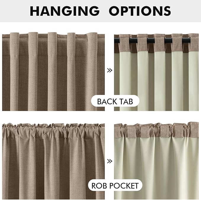 MIULEE 100% Blackout Linen Curtains for Bedroom, Brown Solid Luxury Decor Thermal Insulation Room Darkening Drapes for Living Room Nursery Back Tab Rod Pocket 42 x 84 Inches, 2 Panels