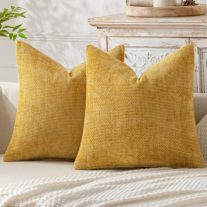 MIULEE Pack of 2 Couch Throw Pillow Covers 20x20 Inch Neutral Gold Modern Boho Accent Decorative Pillow Covers Soft Chenille Farmhouse Cushion Covers for Home Decor Bed Sofa Living Room