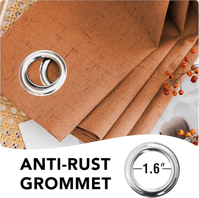 H.VERSAILTEX 100% Blackout Curtains for Bedroom Thermal Insulated Linen Textured Curtains Heat and Full Light Blocking Drapes Living Room Curtains 2 Panel Sets, Orange, 52x45 Inch