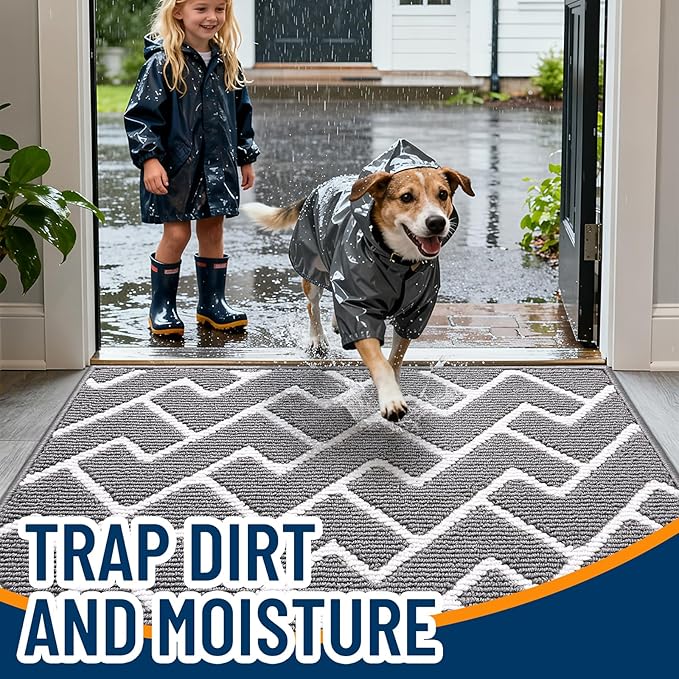 OLANLY Front Door Mat, Non-Slip Rubber Backing, Dirt Resistant and Absorbent, Washable, Easy to Clean Low-Profile Indoor Doormat for Back Door, Entryway, Inside Entrance, 59x20, Grey