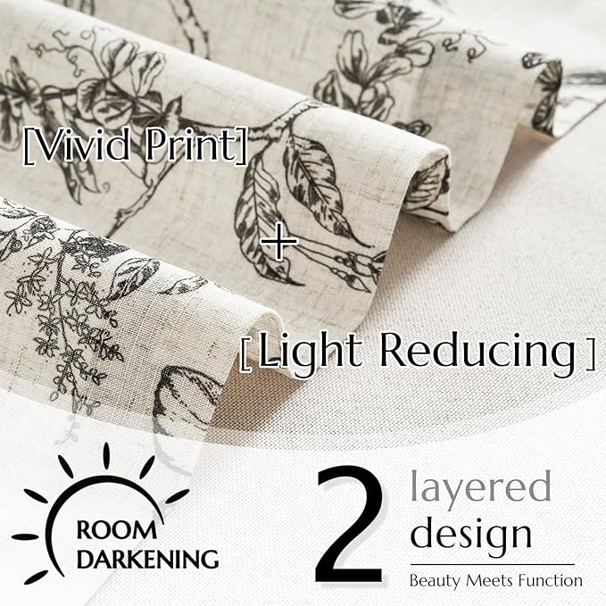 jinchan Floral Curtain Valance for Windows 16 Inch Linen Valance for Kitchen Living Room Rustic Cottage Farmhouse Flower Butterfly Curtain Rod Pocket 1 Panel Double Layer Blackout Black on Beige