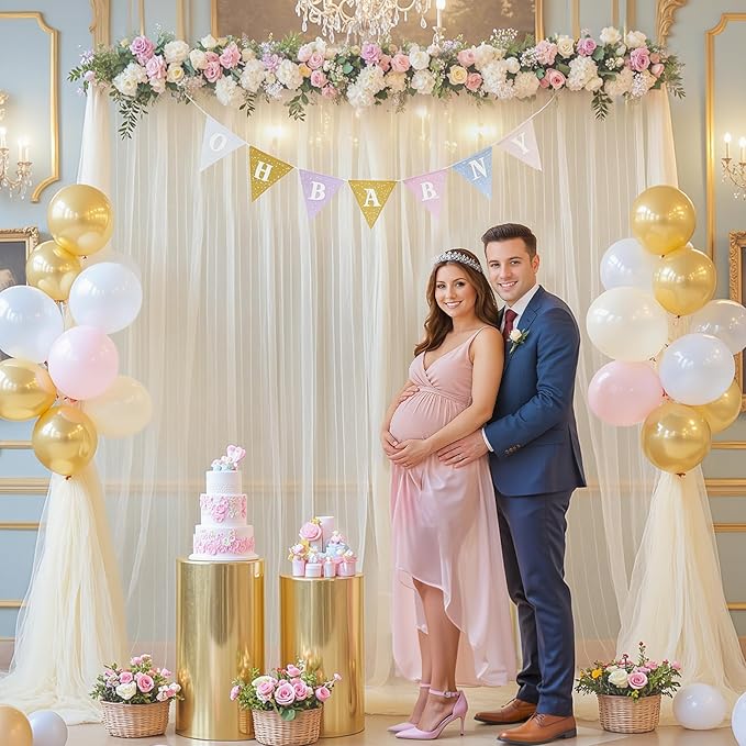 Champagne Sheer Backdrop Curtains for Parties Wedding Baby Shower Birthday Tulle Backdrop Drapes for Engagement Bridal Shower Christmas Photoshoot Background Decorations 10 ft X 10 ft, 2 Panels