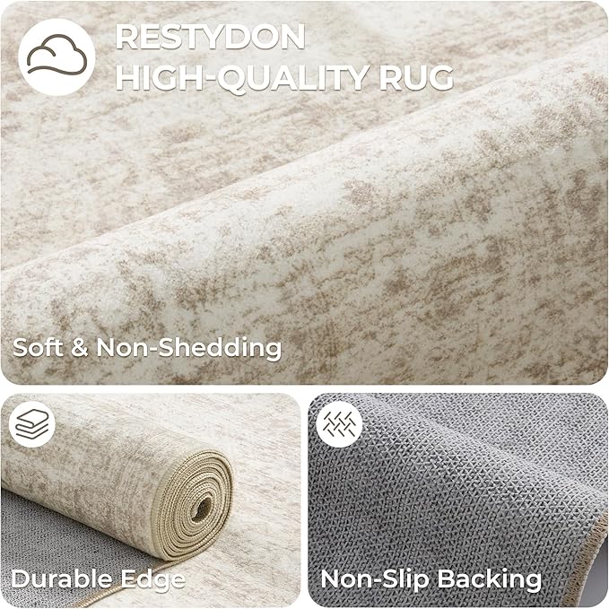 3x16 Washable Runner Rug for Hallway, Non-Slip Long Hallway Runner for Entryway, Soft Vintage Kitchen Mats for Floor, Abstract Dining Room, Bedroom, Living Room Rugs(3'x16', Beige/Ivory)