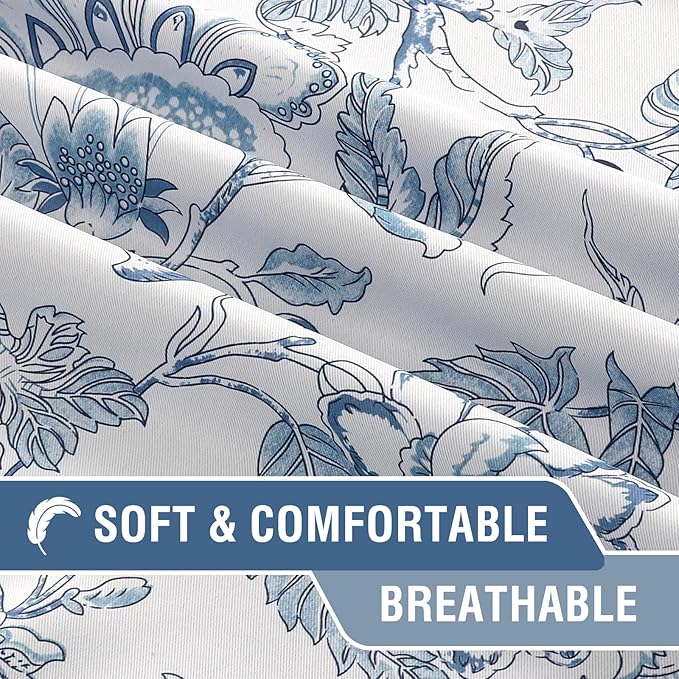 H.VERSAILTEX Blackout Curtain Valances for Kitchen Window/Living Room/Bathroom Privacy Added Rod Pocket Home Decoration Winow Valance, 52" W x 18" L, Floral in Storm Blue (Pack of 4)