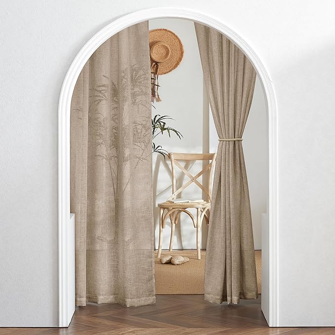 RYB HOME Linen Sheer Curtains for Small Window, Back Tab Breathable Absorbent Curtains & Drapes, Light Filter Half Privacy Protect for Study Room Office, Length 63 by Width 52 inch, 2 Panels, Khaki