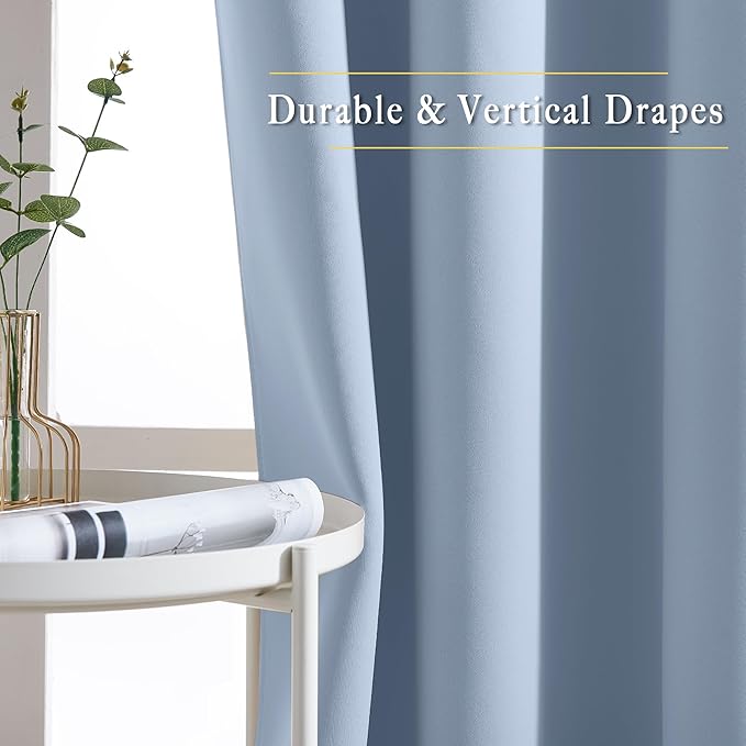 NICETOWN Blackout Vintage Blue Curtains for Bedroom, Energy Saving Thermal Insulated Sound Dampening Window Curtains Grommet Room Darkening for Living Room, 2 Panels, W52 x L90