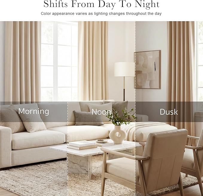 PONY DANCE Window Treatments Curtains - Room Darkening Heavy-Duty Light Block Curtain Drapes Soft Back Loop Drapes Privacy Protect for Bedroom, W 42 x L 63 Inches, Biscotti Beige, 2 Panels