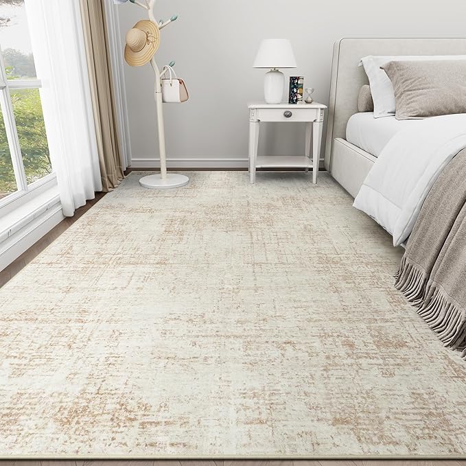 5x8 Area Rugs for Living Room Washable Rug: Anti-Skid Abstract Modern Living Room Rug Soft Thin Carpets Indoor Floor Non-Shedding Carpet for Bedroom Dining Farmhouse Nursery Beige White