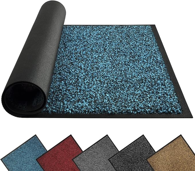 Mibao Front Door Mat, Dirt Trapper Welcome Mat for Outdoor Indoor, Non-Slip Waterproof Doormat, Durable Machine Washable Low Profile Entry Rug for Back Door Outside Patio Porch, 48" x 36", Blue