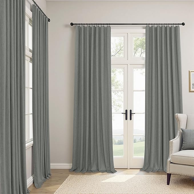 Dark Grey Curtains 108 Inches Long 2 Panels Set for High Ceiling Window Linen Textured Blackout Drapes for Living Room Bedroom Modern Farmhouse Black Out Curtains 9 FT Foot Length Slate Charcoal Gray