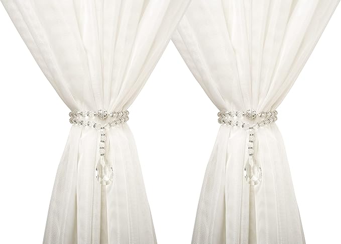 SUQ I OME 1 Pair of Luxury Crystal Beaded Magnetic Curtain Tieback and Holdback Curtain Clips Curtain Buckle Curtain Holder Blingbling Curtain Holdbacks for Drapes,Crystal