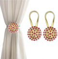 Magnetic Tiebacks for Curtains, 2 Pack Sparkling Crystal Flower Curtain Tiebacks Curtain Buckle Clips with High-Elastic Spring Wire for Home Office Decoration (Yellow & Red)