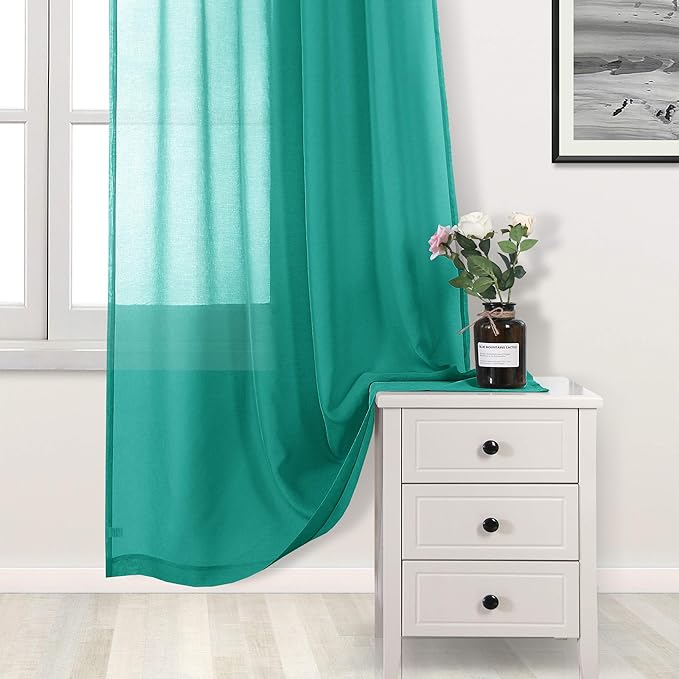 DWCN Teal Sheer Curtains Semi Transparent Voile Rod Pocket Curtains for Bedroom and Living Room, 52 x 63 inches Long, Set of 2 Panels