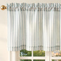 jinchan Linen Stripe Valance for Window 16 Inch Modern Rustic Farmhouse Valance for Kitchen Living Room Bathroom Window Treatment Light Filtering Rod Pocket 1 Panel Aqua Blue on Linen