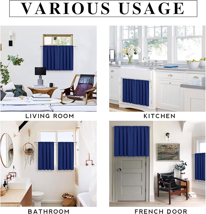 RYB HOME Blackout Curtains for Bedroom Living Room 63 inches Long, Thermal Insulated Privacy Rod Pocket Drapes for Nursery Office Home Theater, Width 34 by Length 63, Marine Blue, 2 Panels