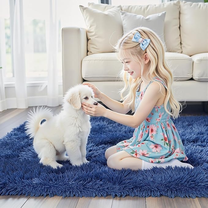 Rugs for Bedroom 4x6, Alfombras para Salas Shag Large Plush Soft Area Rug, Shaggy Carpets for Livingroom, Kids Boys Girls Home Decor Aesthetic(Royal Blue, 4 x 6)