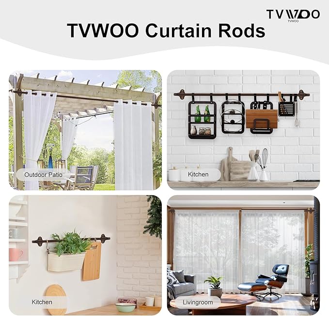 TVWOO Bronze Wrap Around Curtain Rods:5/8 Inch Blackout Adjustable Window Curtain Rod for Bedroom Kitchen Apartment Renter Friendly,Room Darkening Curved Drapery Rods Easy Install,Antique Brown 28-48"