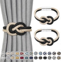 NICEEC 2 Pack Mini Magnetic Curtain Tiebacks Nordic Simple Style Drape Tie Backs Elegant Hand Weave Rope Knot Decorative Curtain Holdbacks for Home & Office Thin Window Drapery (Black & Beige)