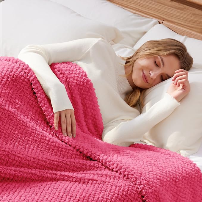 Whale Flotilla Queen Size Fuzzy Fleece Blanket for Bed, 90x90 Inch Fluffy Warm Soft Jacquard Blankets for All Season, Lightweight and Cozy, Hot Pink