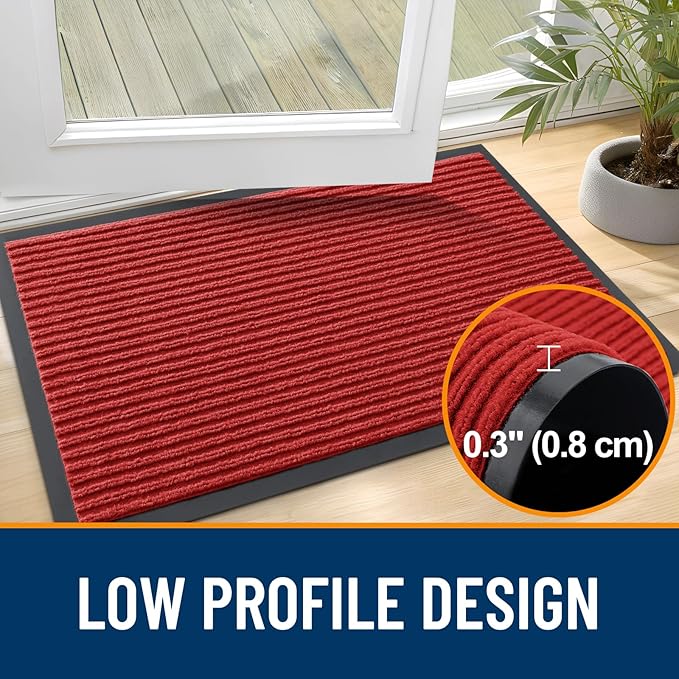 OLANLY Front Door Mat Indoor Outdoor Entrance, Waterproof Heavy Duty Doormat, Fade Resistant, Low Profile, Easy Clean Patio Porch Welcome Floor Mats for Entry, 35x23, Red