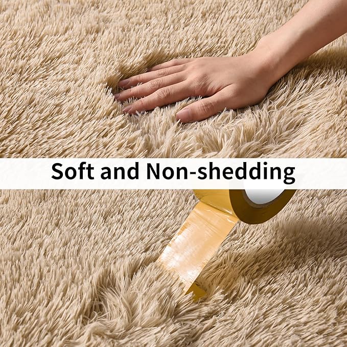 Soft Runner Rugs for Bedroom Hallways, 2 Packs 2x6 Beige Fluffy Shag Throw Area Rug Non Slip for Bedside Dorm, Long Shaggy Furry Carpet for Nursery Living Room