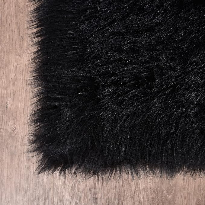 Goolela Black Area Rug 6x9 Fluffy Fuzzy Furry Shag Faux Sheepskin Fur Rug for Living Room Bedroom Plush Soft Rectangle
